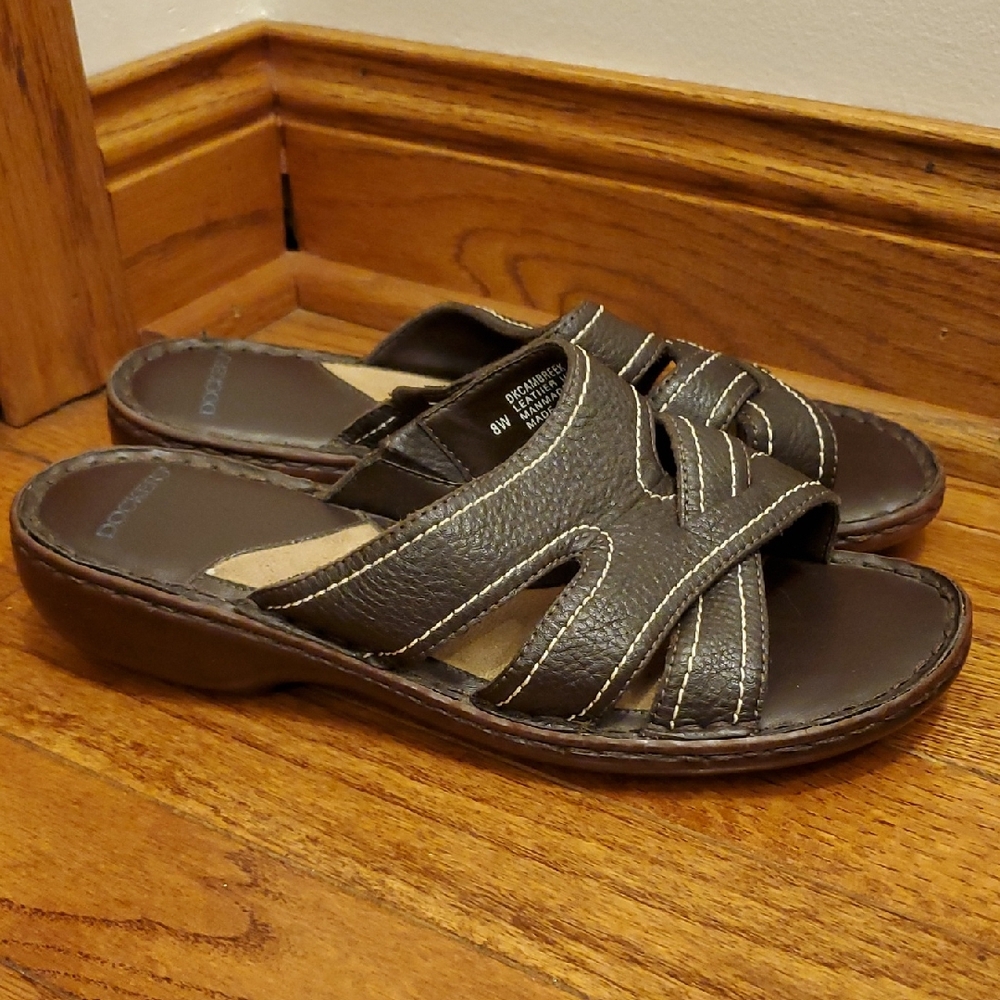 Dockers Brown Leather Slide Sandals